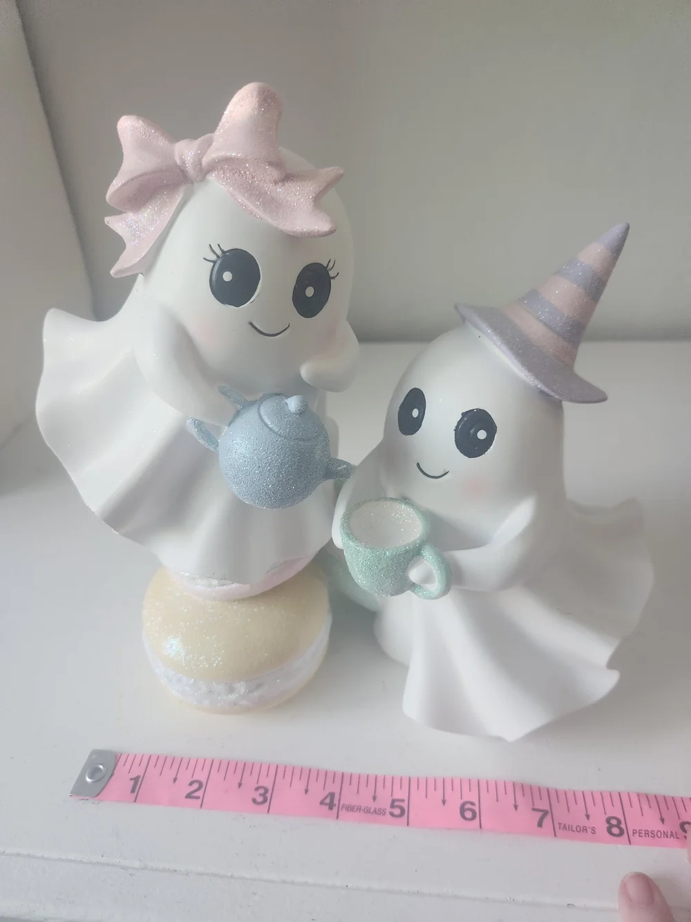 Pastel Ghost Tea Party Figurines - White with Pink, Blue & Mint Macarons